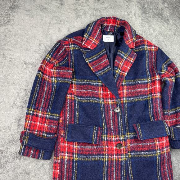 Old Navy Oversized Soft-Brushed Plaid Button-Front Long Coat Small Wool Blend - Picture 5 of 9